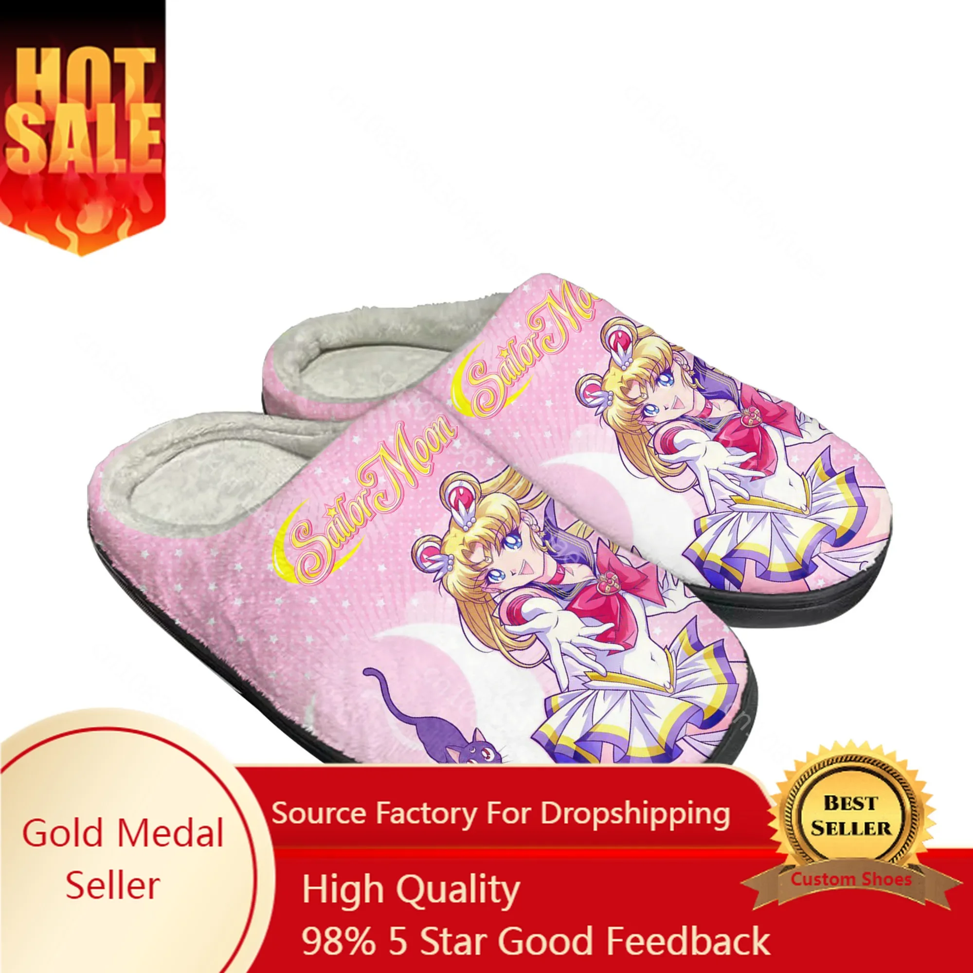 Anime Manga Chinelos de marinheiro dos desenhos animados para homens e mulheres, sandálias de pelúcia personalizadas, casual manter sapatos quentes, chinelo térmico, algodão caseiro, anime lua