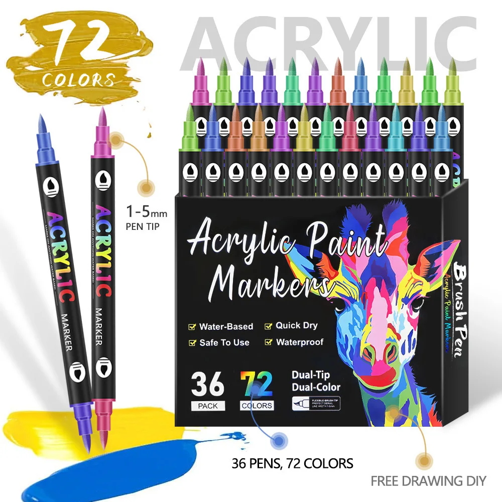 

24/48/72 Colors Dual Tip Acrylic Paint Markers 12/24/36 Pack Art Markers Set Drawing Markers for DIY Crafts Making Art Supplies