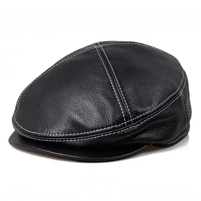 

Genuine Leather Beret Hat For Men Goat Skin Duckbill Caps Trendy Spring White Lined Thin Gorra British Fashion Newsboy Bonnet