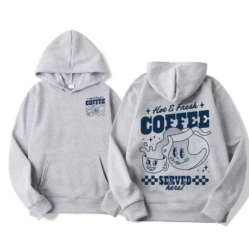 Hot & Fresh Coffee Funny Meme Cute Hoodie Men's Women Fashion Cartoon Y2k Pullovers Hoodies Casual Fleece Sweatshirts Streetwear