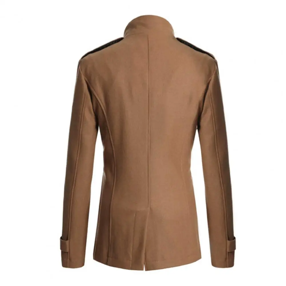 معطف رجالي جديد لعام 2025 للذكور بدلة طويلة سترة واقية معطف رجالي بجيوب إغلاق مزدوجة الصدر بلون سادة ملابس خارجية متوسطة الطول #3