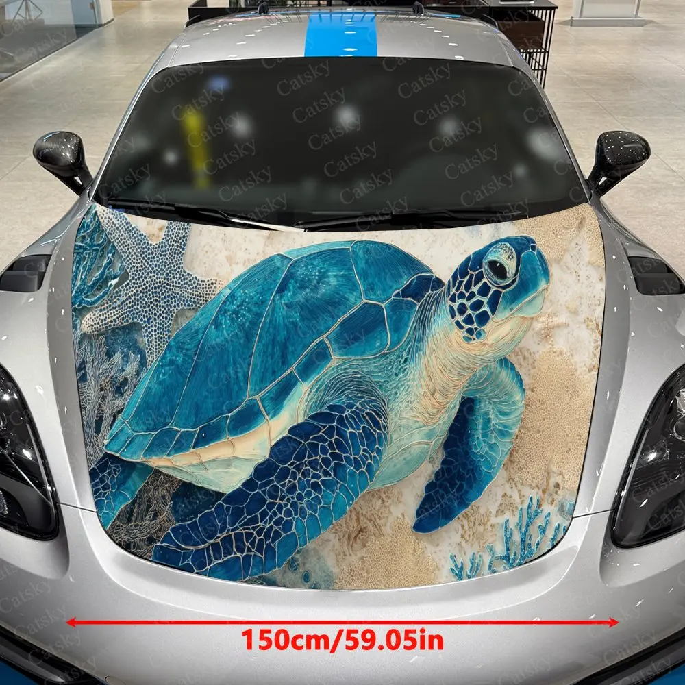 Lively Underwater Turtle Car Hood Stickers - Self-Adhesive, Waterproof and Durable Vinyl Wrap, Decorate And Protect Your Car - T