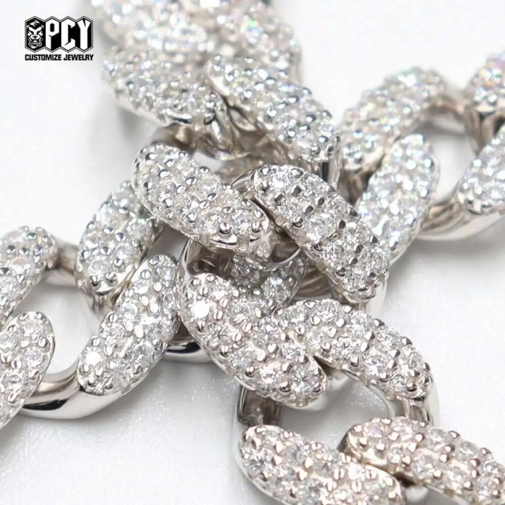 Luxury China Manuf Brass S925 Miami Cuban Link Chain Stone Gold Plated Sterling Silver Plated Full Diamond Crystal Zircon Rhines