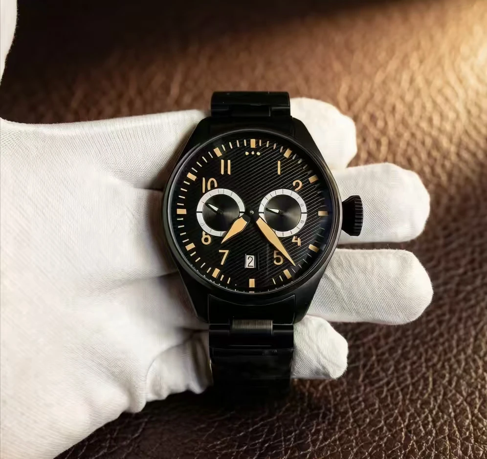 

High Quality Men's 43mm Luxury Automatic Mechanical Watch Pilot Le Petit Blue Brown Leather Stainless Steel Business Men's Watch
