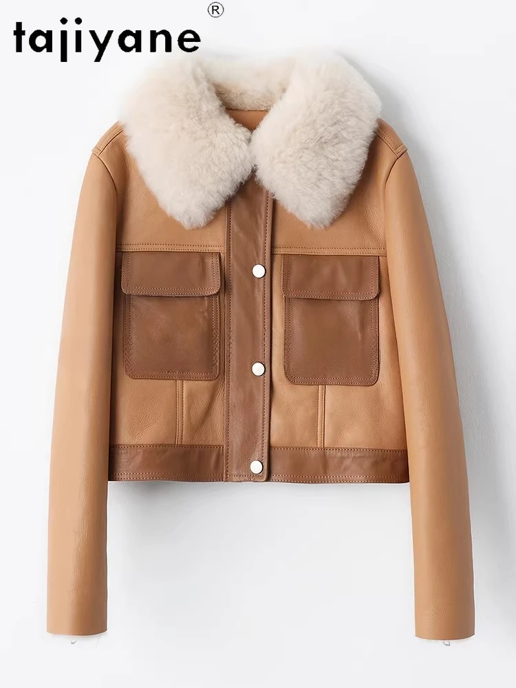 เสื้อแจ็คเก็ตขนแกะแท้ 100% ยี่ห้อ TAJIYANE พร้อมขนแกะติดตัว เสื้อโค้ทขนสั้นแฟชั่นสำหรับผู้หญิง เสื้อโค้ทขนสัตว์แท้สำหรับฤดูหนาว เสื้อผ้าผู้หญิง