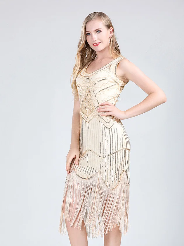 الرجعية 920s شرابة المشذبة V-Ne المطرزة الدكتور الكرة ثوب مساء الدكتور Faionable ميدي طول ألياف البوليستر #4