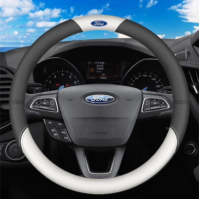 

38cm Leather Car steering wheel cover For Ford Ranger Everest EcoSport Fiesta Focus MK3 MK7 Explorer Escape Kuga Mondeo Mustang
