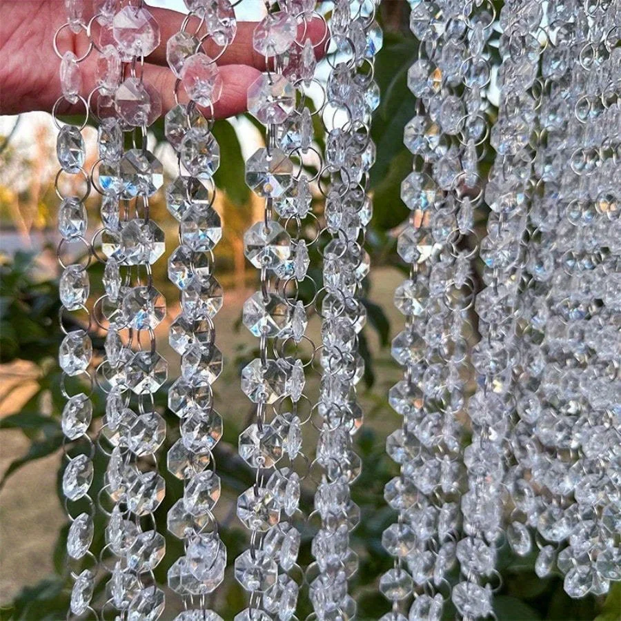 10Strips/20Strips /1m 14mm Plastic Crystal Wedding Party Decoration Supplies Acrylic Star Anise Bead Curtain Transparent Acrylic