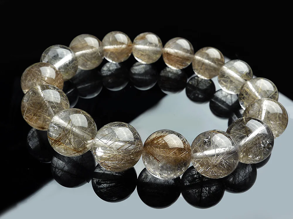 

Natural Silver Brookite Rutilated Quartz Crystal Clear Round Beads Bracelet Women Men 8mm 9mm 10mm 11mm 12mm 13mm 14mm AAAAAA