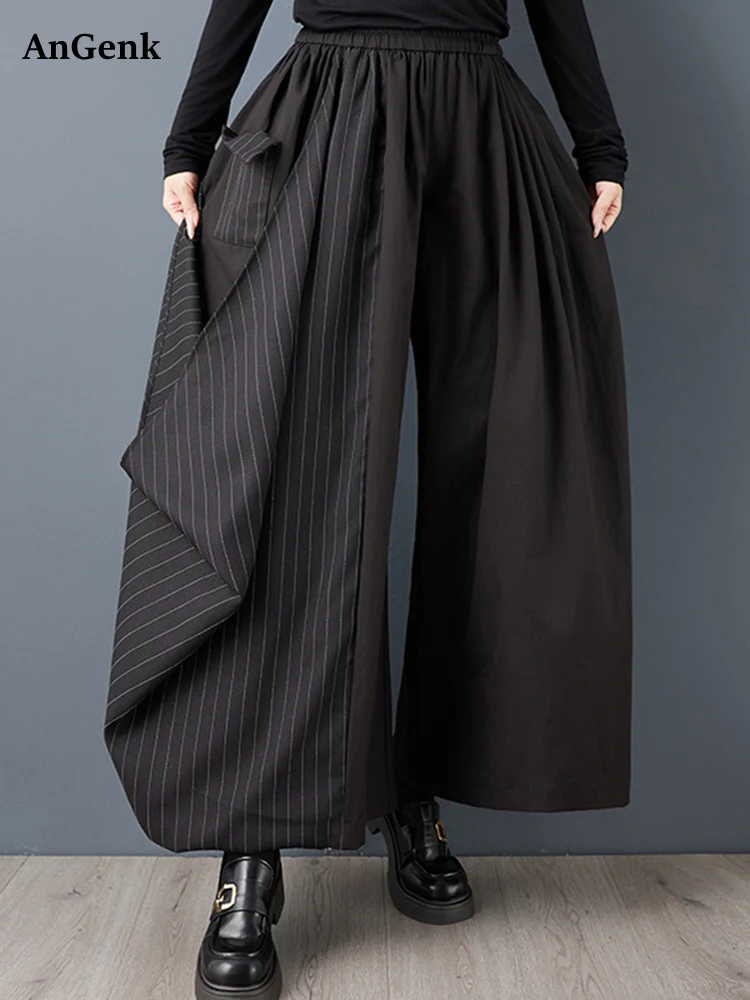 

Винтажные широкие брюки в полоску большого размера с высокой талией, женские новые повседневные свободные брюки, модная уличная одежда, весна-осень 2025