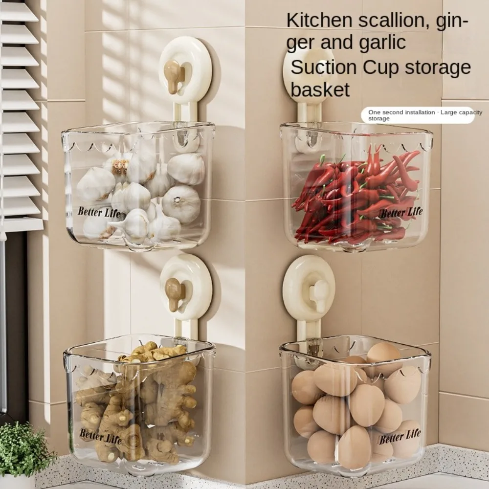 

Plastic Suction Cup Storage Box Transparent Save Space Onion Storage Basket Easy Installation Large Load Bearing