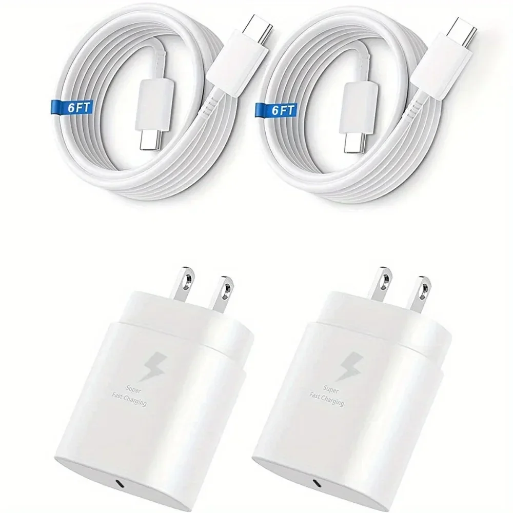 2pcs Type C, 25W Charger with 6.6ft USB C Charging Cable for Samsung Galaxy S22/S22 Ultra/S22+/S21/S21 Ultra/S21+/S20/S20 Ultra