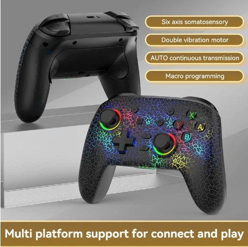

Multi-Platform Compatible with Switch Android, Iphone Wireless Bluetooth Game Controller Six Axis Dual Vibration Glare Gamepad