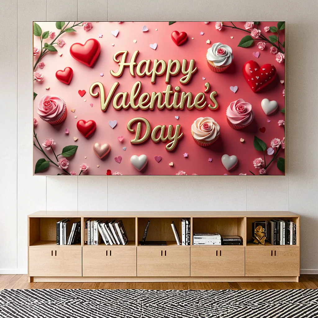 Pink Valentine'S Day Theme Banner Heart-Shaped Balloon Rose Pattern Background Decoration Party Celebration Photo Background