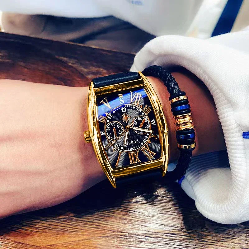 Barrel-Shaped Watch for Men, Fashionable Calendar Casual Waterproof Watch, Korean Style Simple Quartz Watch for Male Students, the Best Gift for Him