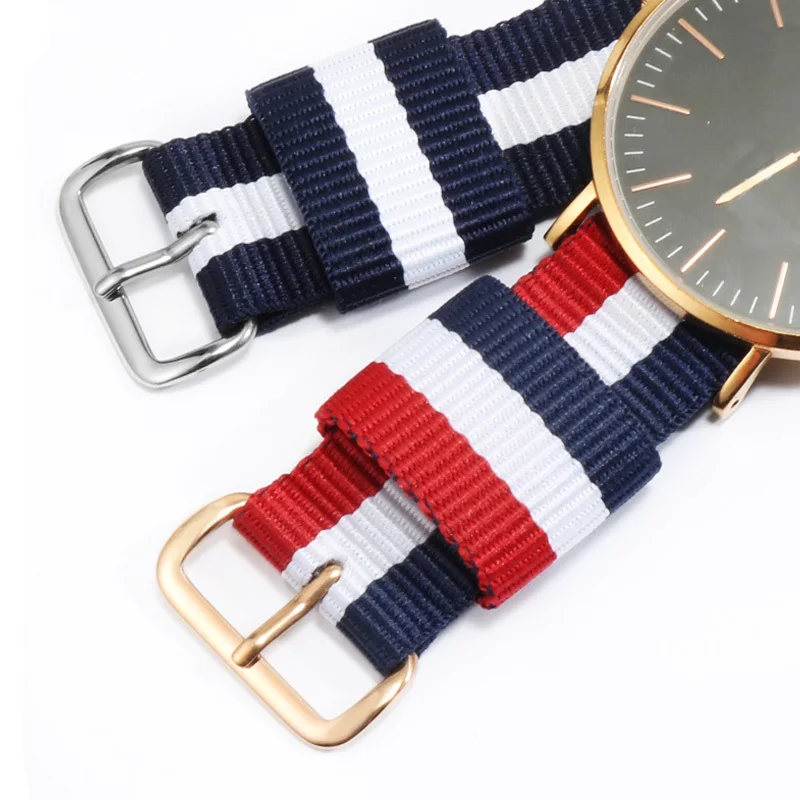 DW Color Blocked Canvas Watchbands for Daniel Wellington Feile Disney Blue White Red Black Waterproof Nylon Strap 18 20 22mm