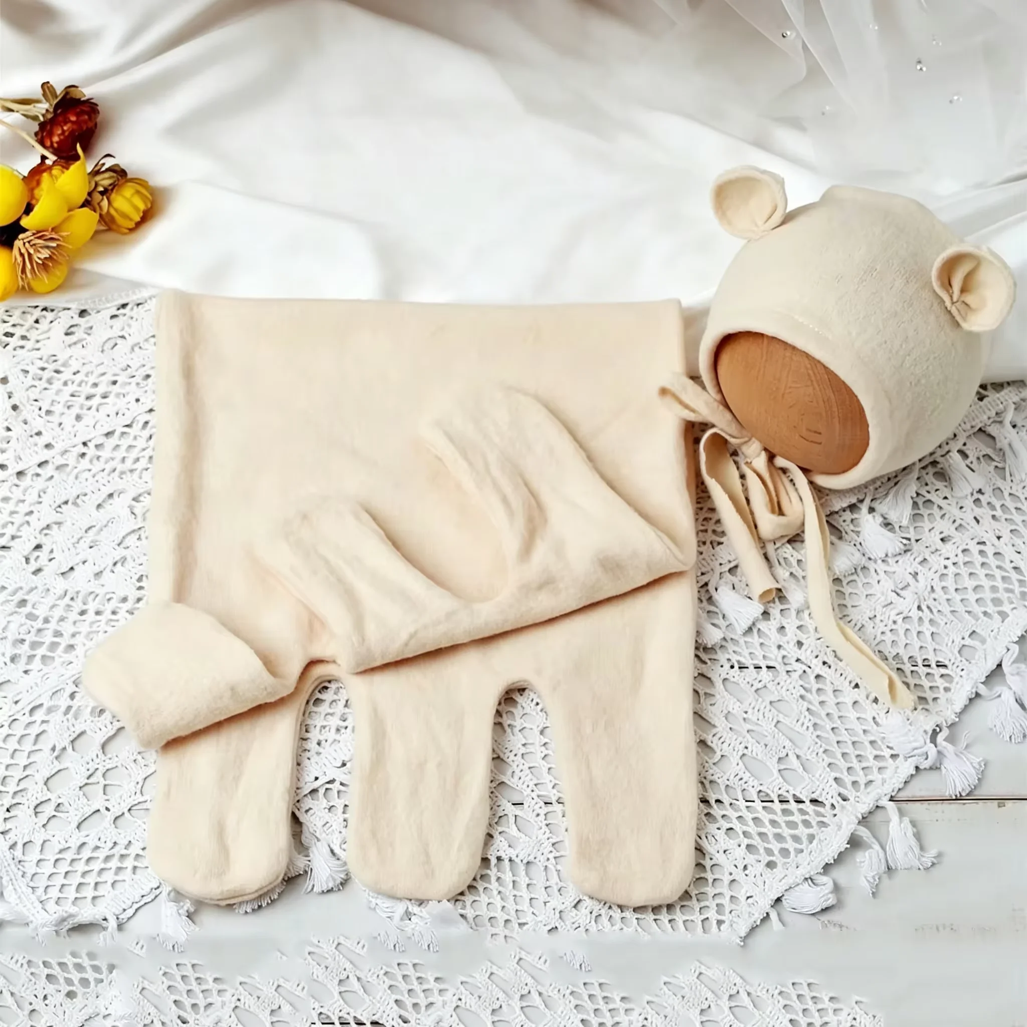 Ylsteed Stretch Newborn Photography Wraps with Ears Hat and Pillow Set Infant Photo Shooting Props Taking Picture Idea