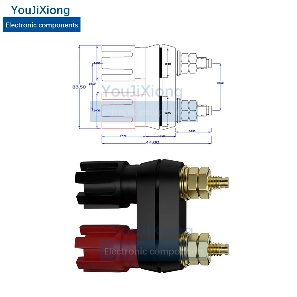 2Pcs M4 * 38 Terminal/4mm Double Row Two Copper Banana Socket Terminal