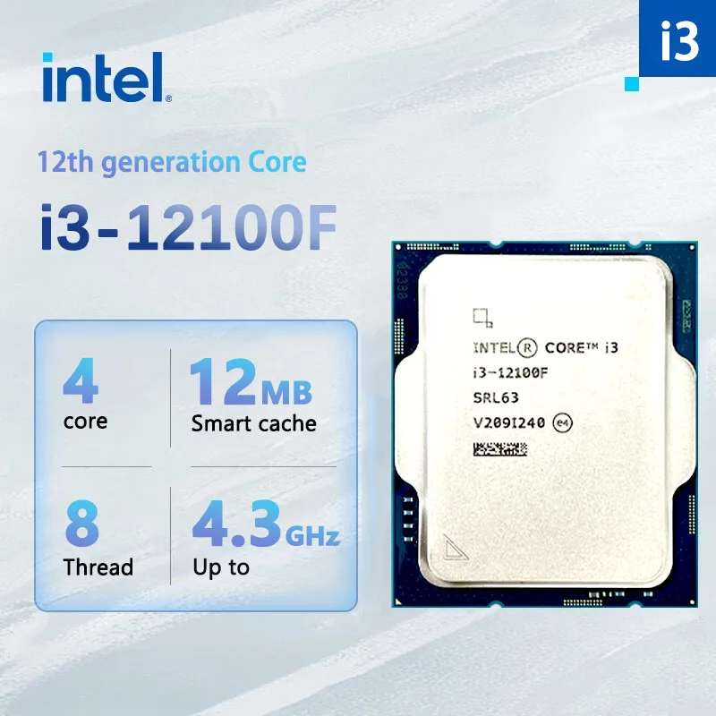 Intel Core i3-12100F New i3 12100F 3.3 GHz 4-Core 8-Thread  L3=12M 60W Support DDR4 DDR5 Desktop CPU Socket LGA 1700