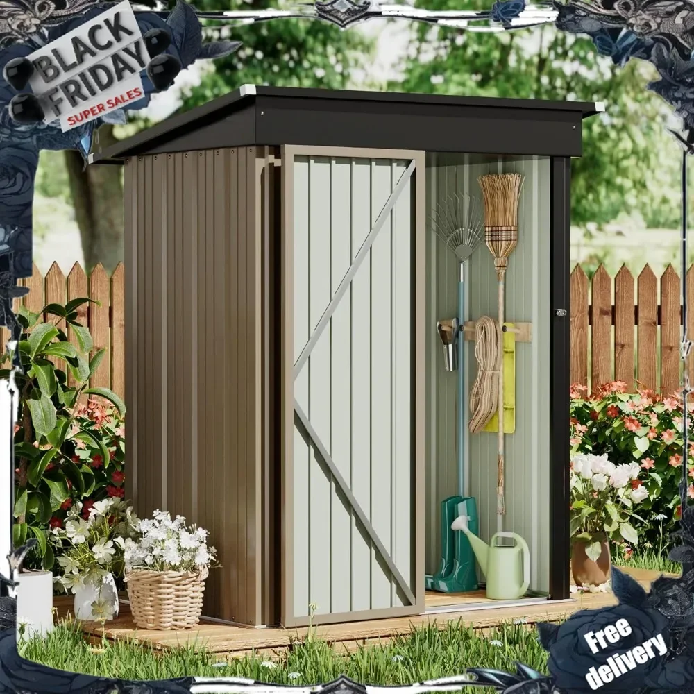 5 x 3 FT Shed Outdoor Storage Sheds Metal Garden Sheds with Lockable Door Outside Waterproof Tool Shed for Backyard