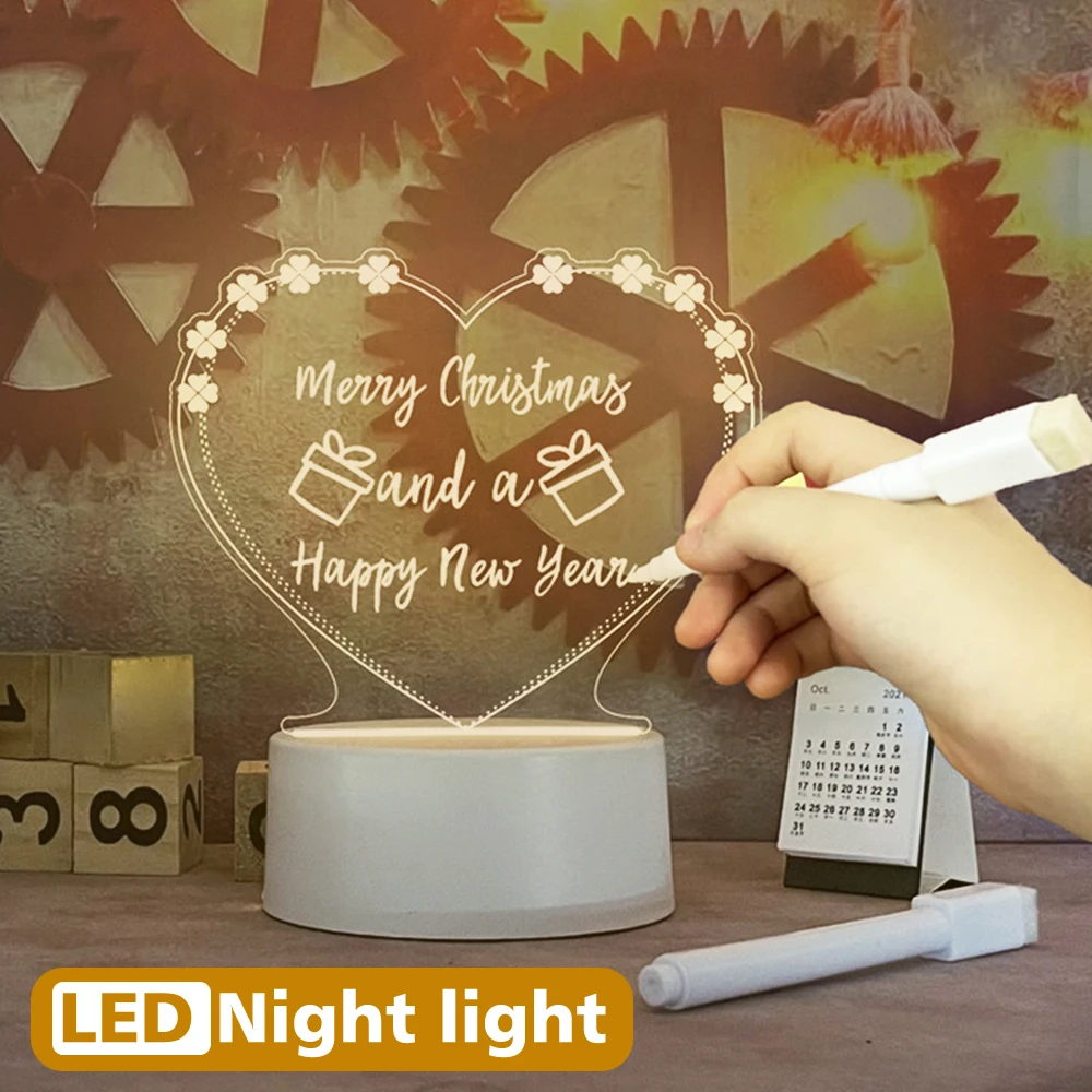 

Creative LED Night Light USB Note Board with Pen Message Board Holiday Light Gift for Child Girlfriend Bedroom Decoration Lamp