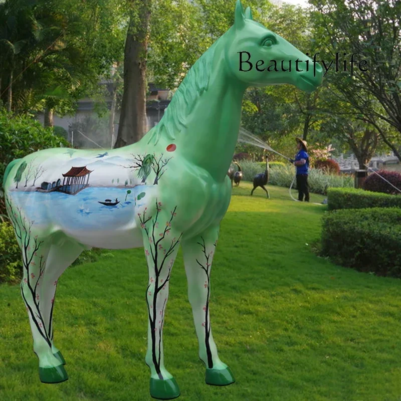 

FF Grp Sculpture Painted Big Horse Garden Amusement Park Decoration Big Horse Decoration Resin Art