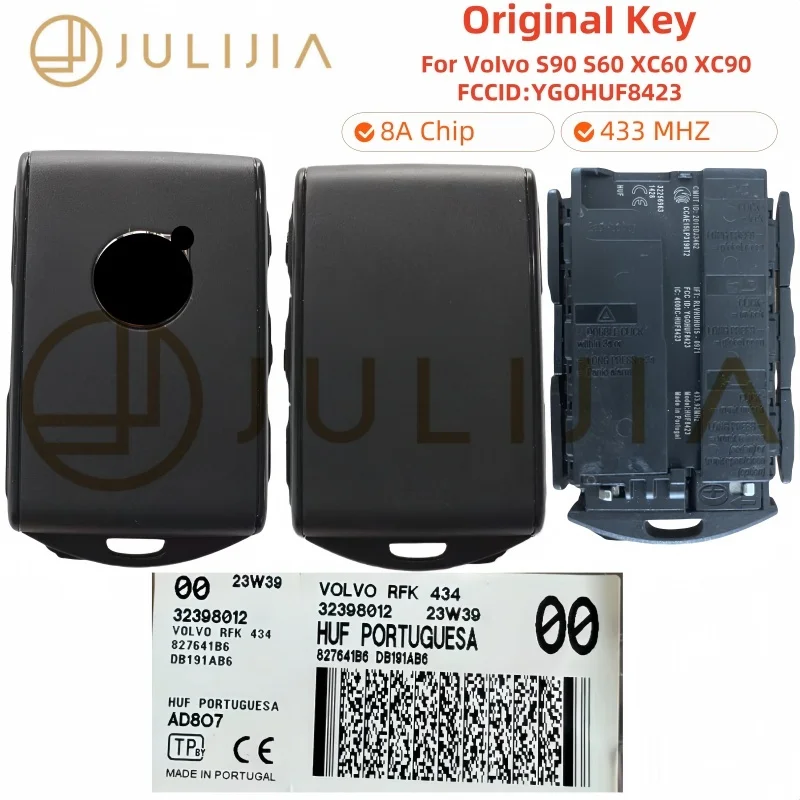 

Original Keyless Smart Car Key With 8A Chip 433Mhz YGOHUF8423 For Volvo XC60 XC90 XC40 S90 S60 2017 2018 2019 2020 2021 2022