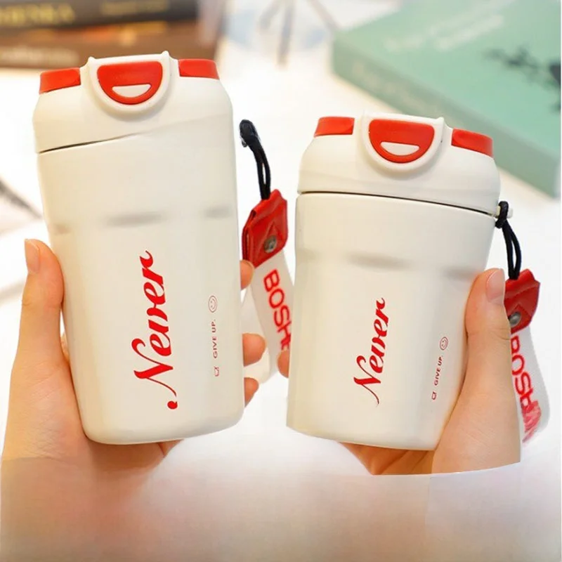 シンプルでおしゃれなステンレス製ストローカップ、女性用断熱コーヒーカップ、携帯用保冷保温水筒