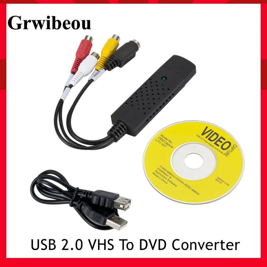 

USB 2.0 VHS To DVD Converter Convert Analog Video To Digital Format Audio Video DVD VHS Record Capture Card Quality PC Adapter