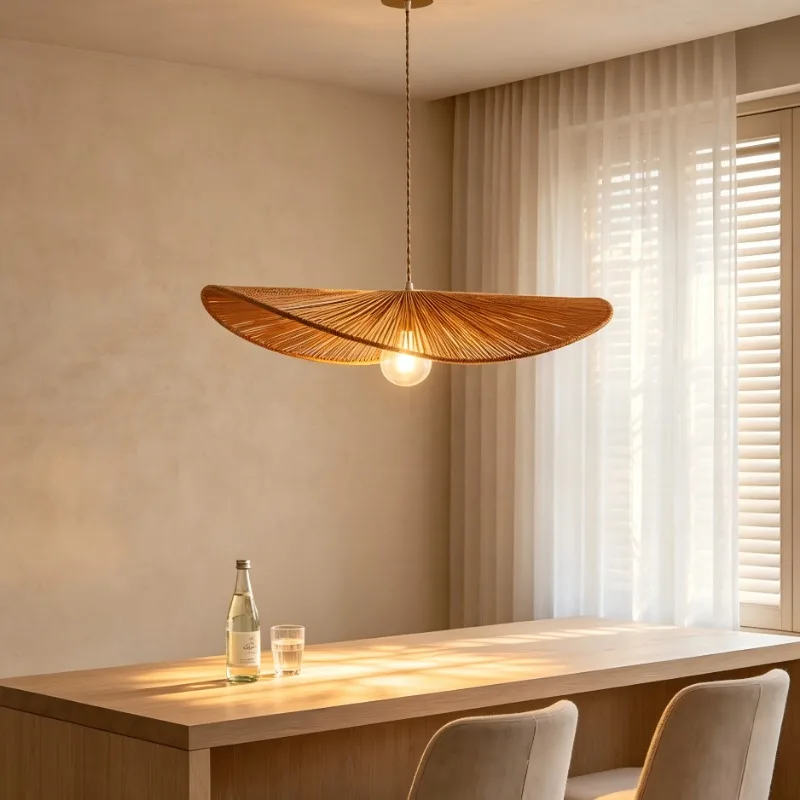 

Factory Hot Sale Chandelier High Top South East Asia Style Restaurant Hotel Indoor Hand-woven Bamboo Rattan Lampshade