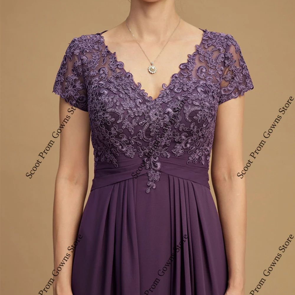 فساتين أم العروس الأرجوانية الساحرة بأكمام قصيرة فساتين حفلات الزفاف للنساء لصيف 2025 رداء الشاطئ الجديد De Soirée