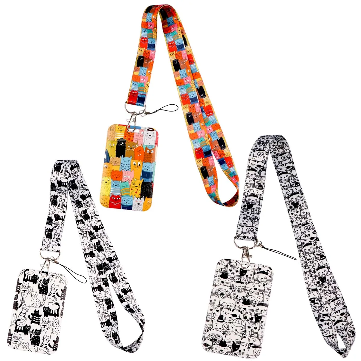 Cute Cat Neck Strap Cartoon Animal Keychain Lanyard Credit Card Holders Keycord Key Holder DIY Hanging Rope Phone Accessories