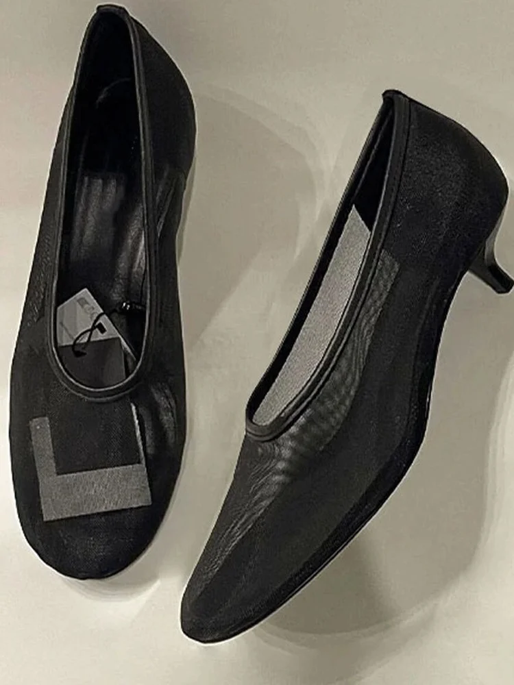 black-mesh-high-heels-comfortable-casual-pointed-toe-breathable-ballet-shoes-lightweight-slip-on-heel-single-shoes-for-women