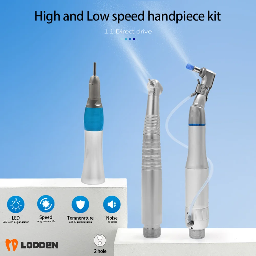 Dental Generator 1:1 Low Speed and LED High Handpiece Kit Push Button Contra Angle Single Way Water Spray Air Turbine 2/4 Hole ﻿