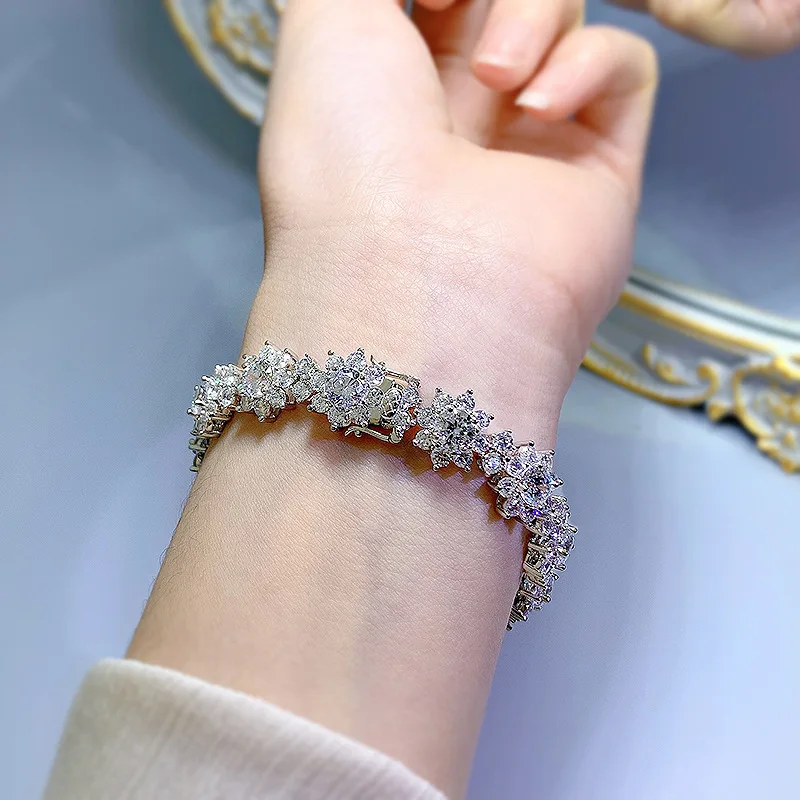 Full set sunflower bracelet s925 silver brocade cluster simulation diamond flower shaped bracelet full circle diamond bracelet
