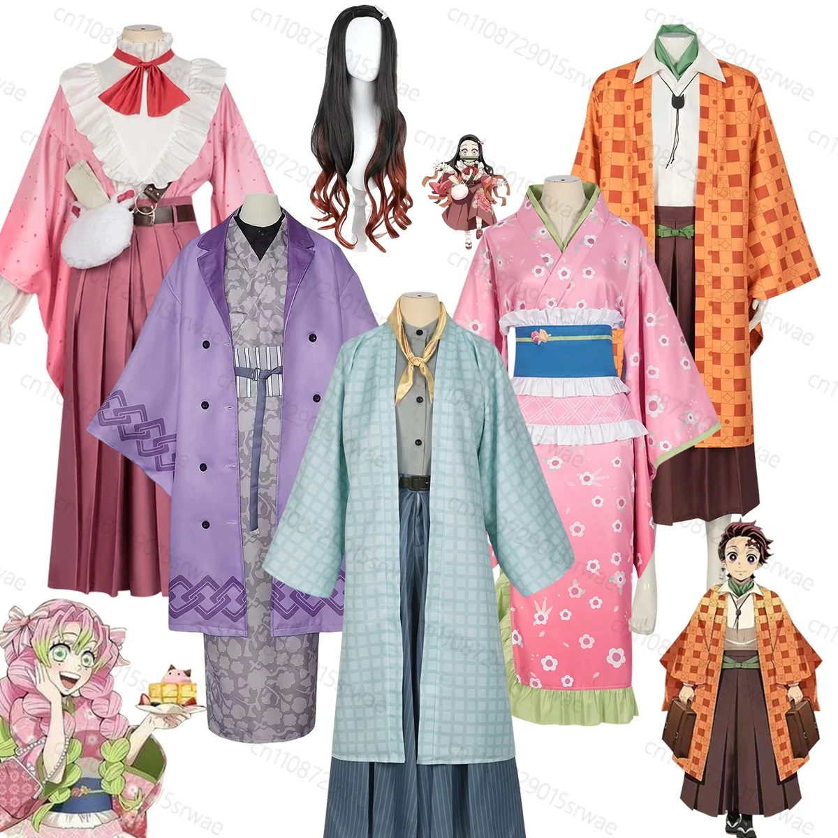 

2025 Anime Demon Killer Cosplay Costumes Tokito Muichiro/Kanroji Mitsuri/Nezuko Kimono Slayer Outfit Wig Carnival Party