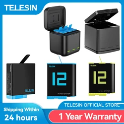 TELESIN Battery for GoPro Hero 12 11 10 9 8 7 6 5 3 Ways LED Light Battery Charger TF Card Battery Storage For Gopro Hero Black