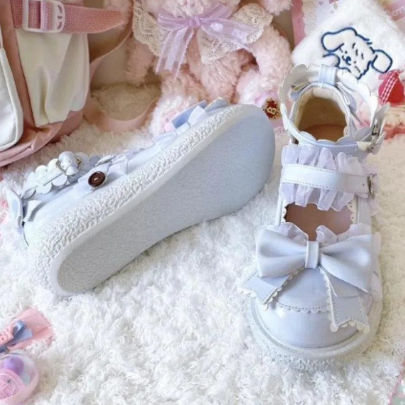 Lolita shoes Japanese Kawaii Sweet Sandals Women Bow Style Chic Mary Janes Shoes Buckle Design Round Toe Cute Casual Shoes