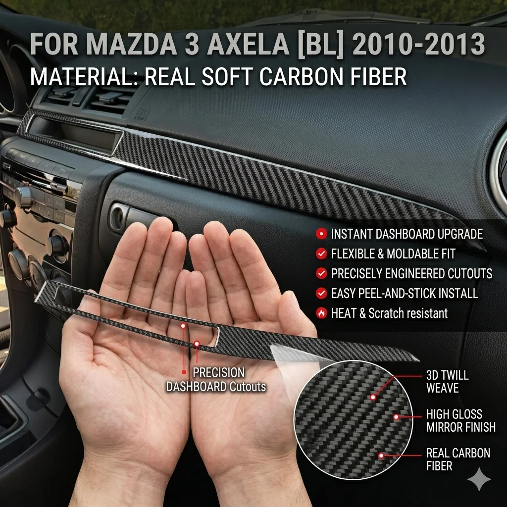 For Mazda 3 BK 2004-2009 Real Soft Carbon Fiber Car Interior Accessories Passenger Side Dashboard Decoration Strip Panel Trim
