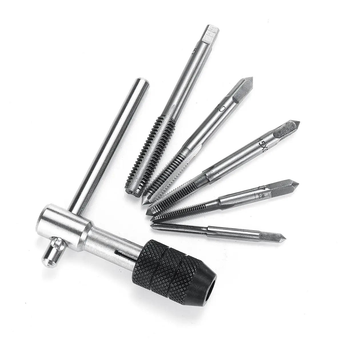 High-Speed Steel Hand Tap Holder Set, Metric Combination Tool, M3-8, 6Pcs