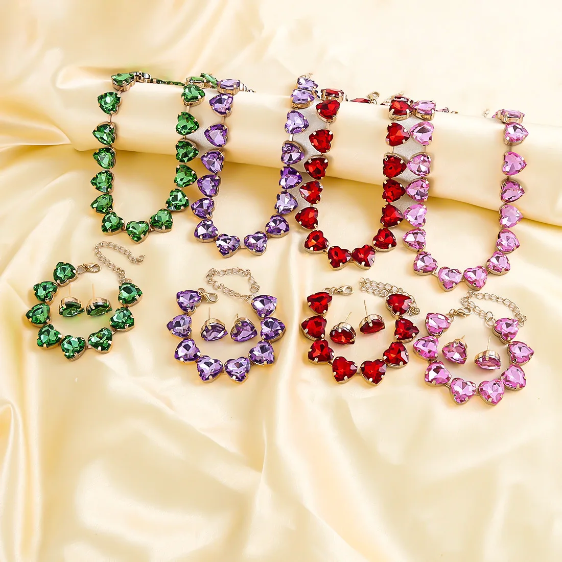 DIY accessories European and American cross-border love rhinestone necklace, earrings bracelet three-piece set F26040