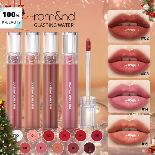 Rom&nd Brillo y tinte de agua brillante, textura brillante, ligero, no pegajoso, luminosidad transparente cristalina, K-Beauty, maquillaje coreano