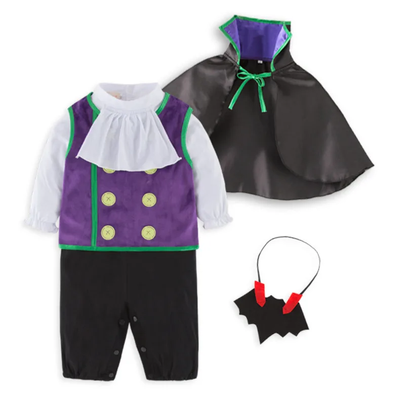 Baby Vampire 3 stks Kleding Set Baby Peuter Cosplay Kostuum Vest + Mantel + Romper Kinderen Jongens Halloween Vakantie Purim outfits