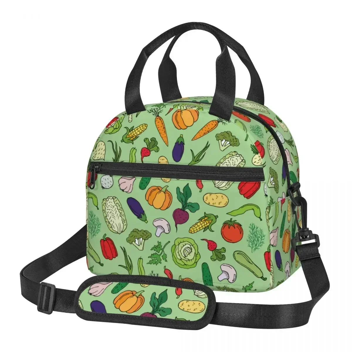 Cartoon Doodle Vegetables Insulated Lunch Bag With Adjustable Nice Strap Food Container Capacity Thermal Cooler Lunch Boxes