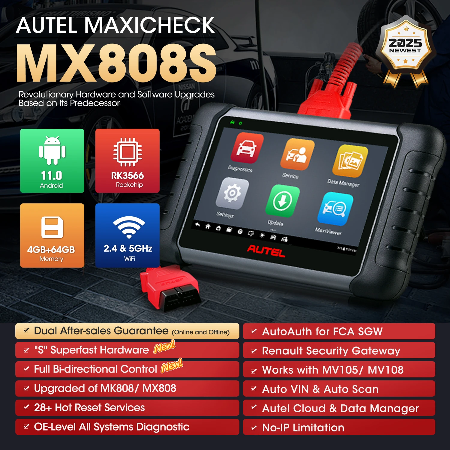 Autel MaxiCheck MX808S OBD OBD2 Scanner Car Bi-directional Diagnostic Tools Active Test 28+ Services Same as MK808S PK MX808