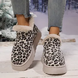 Inverno nuovi stivali da neve piatti da donna a testa tonda con stampa leopardata in pelle scamosciata addensata comodi stivali di cotone