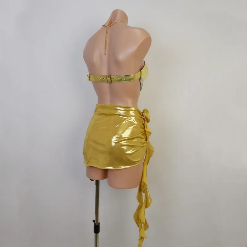 ملهى ليلي بار المرأة المغني مثير المرحلة ارتداء الذهب الفضة الراين حمالة تنورة صغيرة 2 قطعة مجموعة تظهر سحب الملكة زي #5