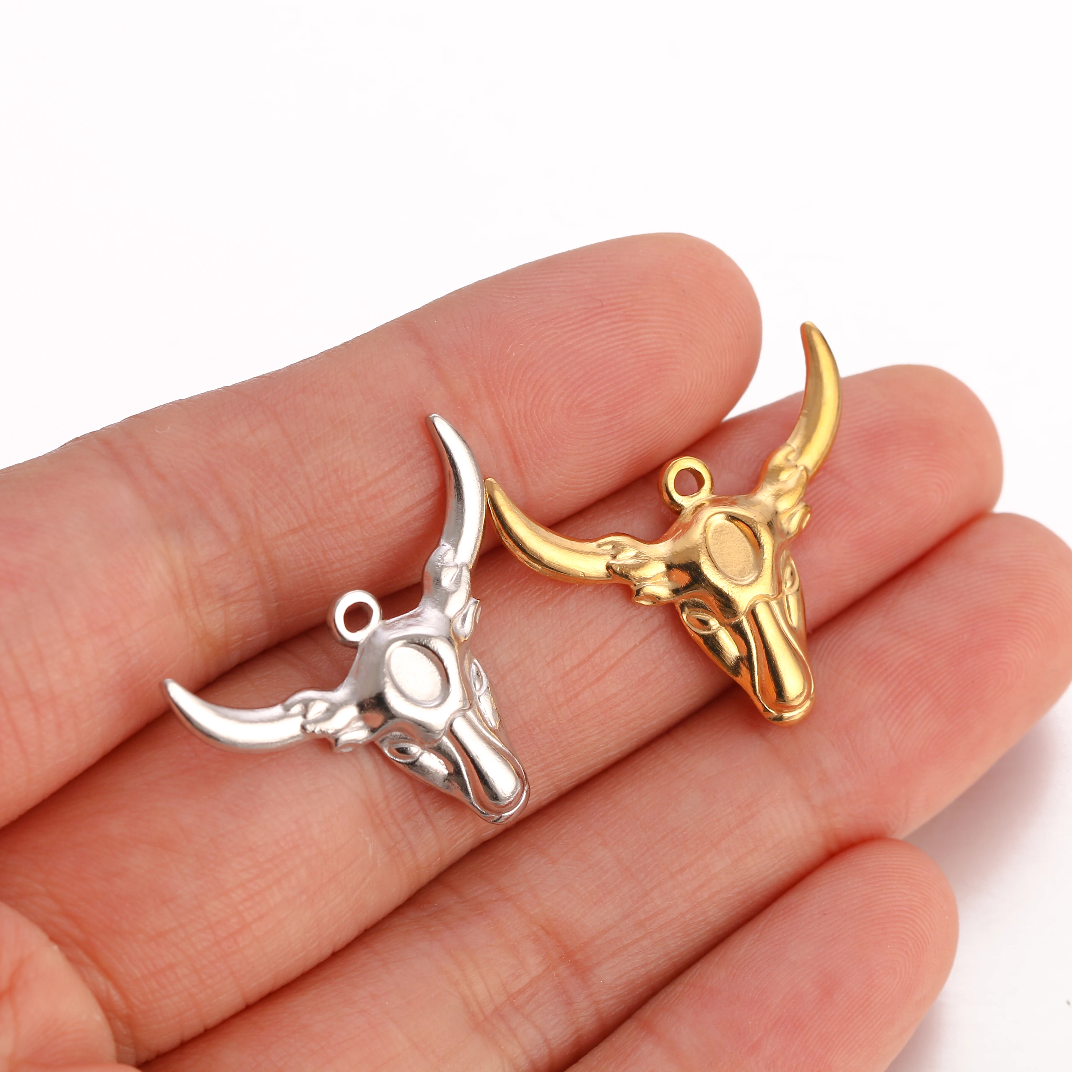 3Pcs Cattle Charms Stainless Steel Longhorn Cow Head Pendants Antique Jewelry Making DIY Bracelet Necklace Accessories Findings