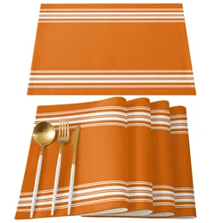 Thanksgiving Fall Orange Stripes Farm Pads Placemats Kitchen Accessories Dining Table Mat Coaster Festival Tableware