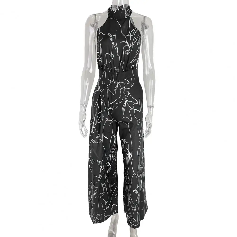 

Women Jumpsuit Stylish Off Shoulder Halter Neck Jumpsuit with Color Matching Print Side Pockets for Women for Summer Commutes